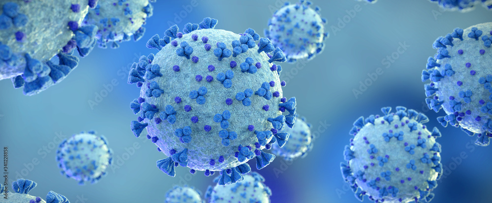 Poster microscopic close-up of the covid-19 disease. coronavirus illness spreading in body cell. 2019-ncov 