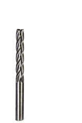 Black drill bit for iron isolated on white background. Metal milling tool for cnc machine. 