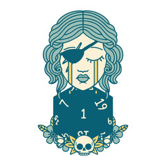 crying human rogue with natural one d20 roll illustration