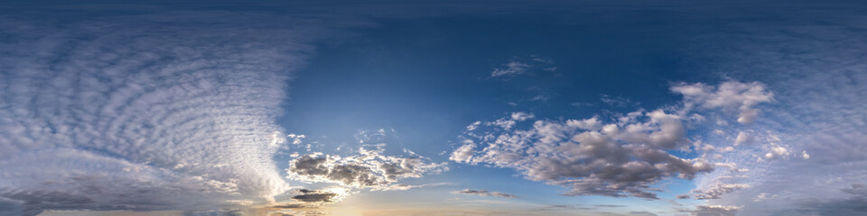 dark blue evening sky before sunset with beautiful awesome clouds. Seamless hdri panorama 360...