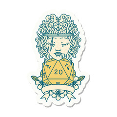 elf barbarian character with natural twenty dice roll sticker