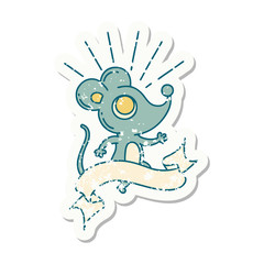 grunge sticker of tattoo style mouse character