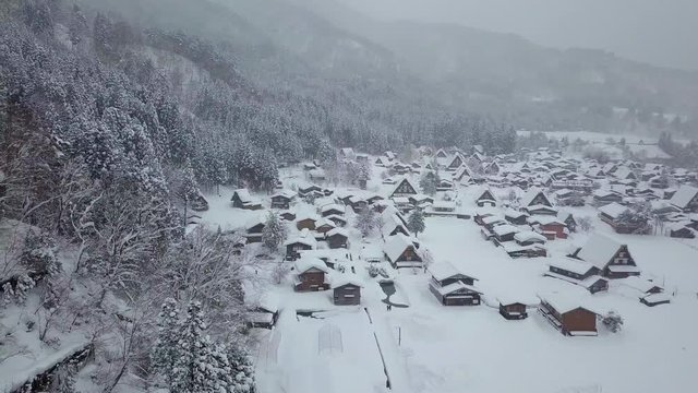 The traditionally thatched houses in Shirakawa-go where is the mountain village among the snow near Gifu, Ishikawa, and Toyama prefecture in the winter, Japan