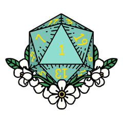 natural one dice roll with floral elements illustration