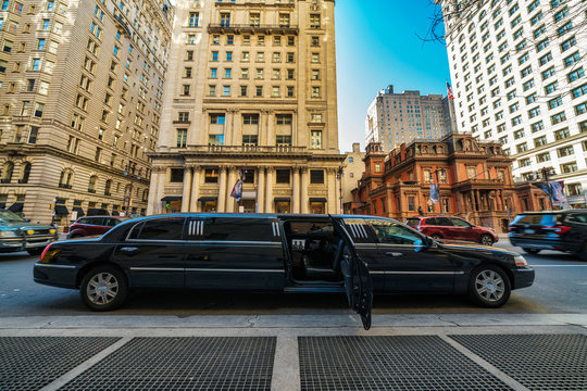 Undefined Luxury limousine open door for prepare service vip customer at Philadelphia city in down town