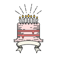 banner with tattoo style birthday cake