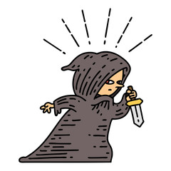 traditional tattoo style assassin with knife