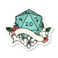 natural twenty D20 dice roll grunge sticker