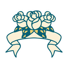 tattoo with banner of a bouquet of flowers