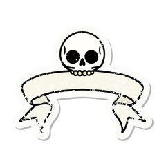 grunge sticker with banner of a skull