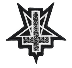 The embroidered patch. Attributes for bikers, rockers and metalheads. A patch with a pentogram and...