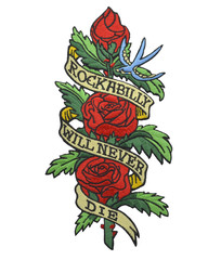 The embroidered patch. Attributes for bikers, rockers and metalheads. Patch with roses. Rockabilly...