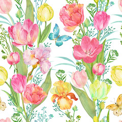 Beautiful floral pattern seamless pattern with tulips.watercolor illustration.for Wallpaper and fabric .flowers on a white background