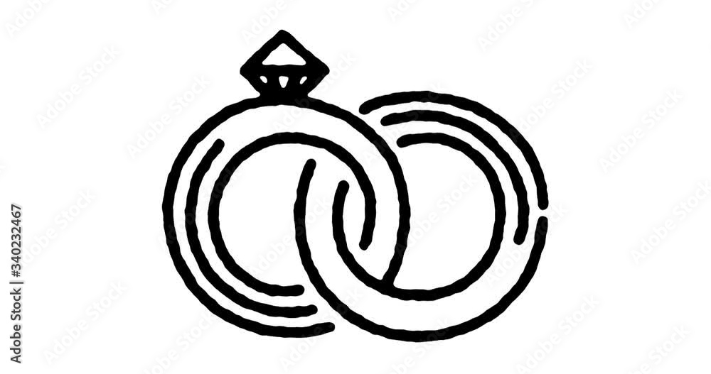 Poster hand drawn line icon animation for engagement ring to use as video design element. minimalistic symb