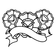 black linework tattoo with banner of a bouquet of flowers