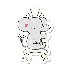Obraz premium grunge sticker of tattoo style cute elephant