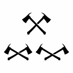 Set of firefighter axe, solid silhouette croos axes shape icon logo design template color editable