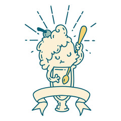banner with tattoo style ice cream character