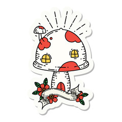 sticker of tattoo style toadstool house