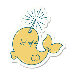 sticker of tattoo style happy narwhal © lineartestpilot