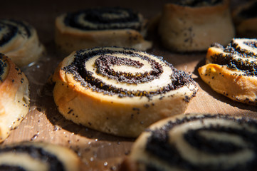 Homemade sweet bun rolls with poppy seeds. Pastries