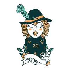 human bard with natural twenty dice roll illustration