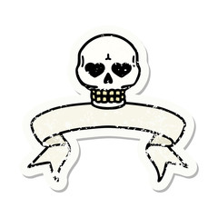 grunge sticker with banner of a skull