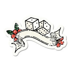 grunge sticker with banner of lucky dice
