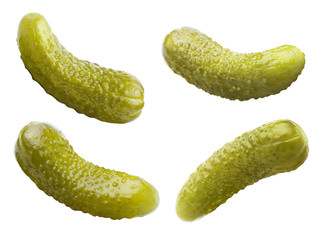 Set of marinated pickled cucumbers, isolated on white background