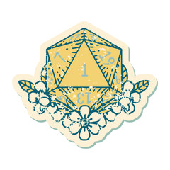 natural one dice roll with floral elements illustration