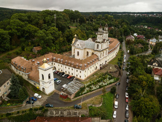Aerial view frome drone to monastery of the Fathers of Basilian in Buchach, Ukraine