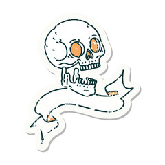 grunge sticker with banner of a skull