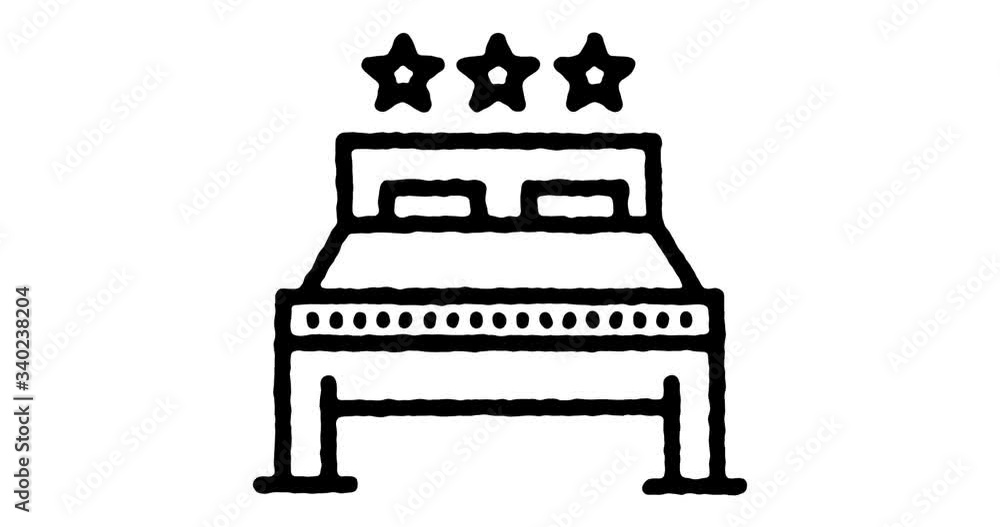 Poster hand drawn line icon animation for hotel booking to use as video design element. minimalistic symbol