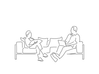 People at home isolated line drawing, vector illustration design.