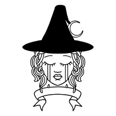 crying human witch with banner illustration