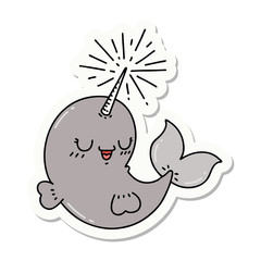 sticker of tattoo style happy narwhal © lineartestpilot