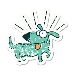 grunge sticker of tattoo style happy dog