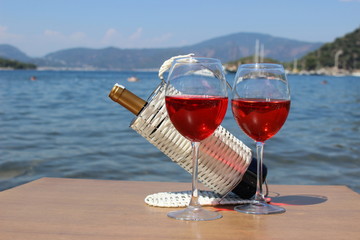 red wine on a beach