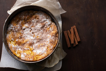 Homemade Organic Apple Pie Dessert in baking form