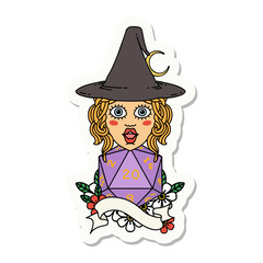 human mage with natural twenty dice roll sticker
