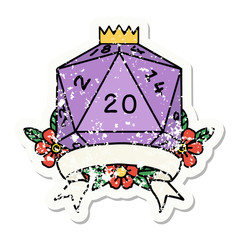 natural 20 critical hit D20 dice roll grunge sticker