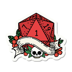 natural one d20 dice roll sticker