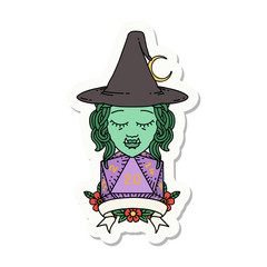half orc witch character with natural 20 dice roll sticker