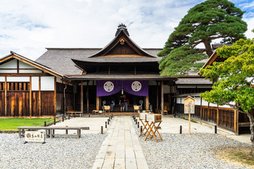 Entrance of Takayama Jinya, former home of the governor of Hida province, is one of the most visited historical building of Takayama, Japan