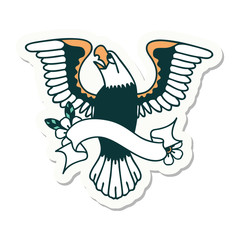 tattoo sticker with banner of an american eagle