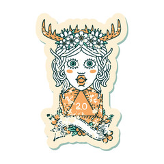 elf druid character with natural twenty dice roll illustration