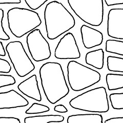 Stones handdrawn seamless black and white pattern. Vector illustration.