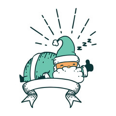 banner with tattoo style santa claus christmas character sleeping