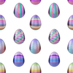 15 colored easter eggs stand in a row on a isolated background
