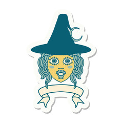 half orc witch character face with banner sticker